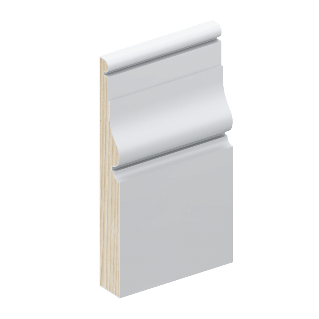 The SK505 skirting board profile in primed FJ pine and a height of 185mm.