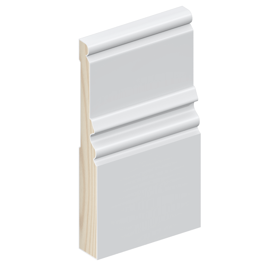 The SK117B skirting board profile in primed FJ pine and a height of 185mm.