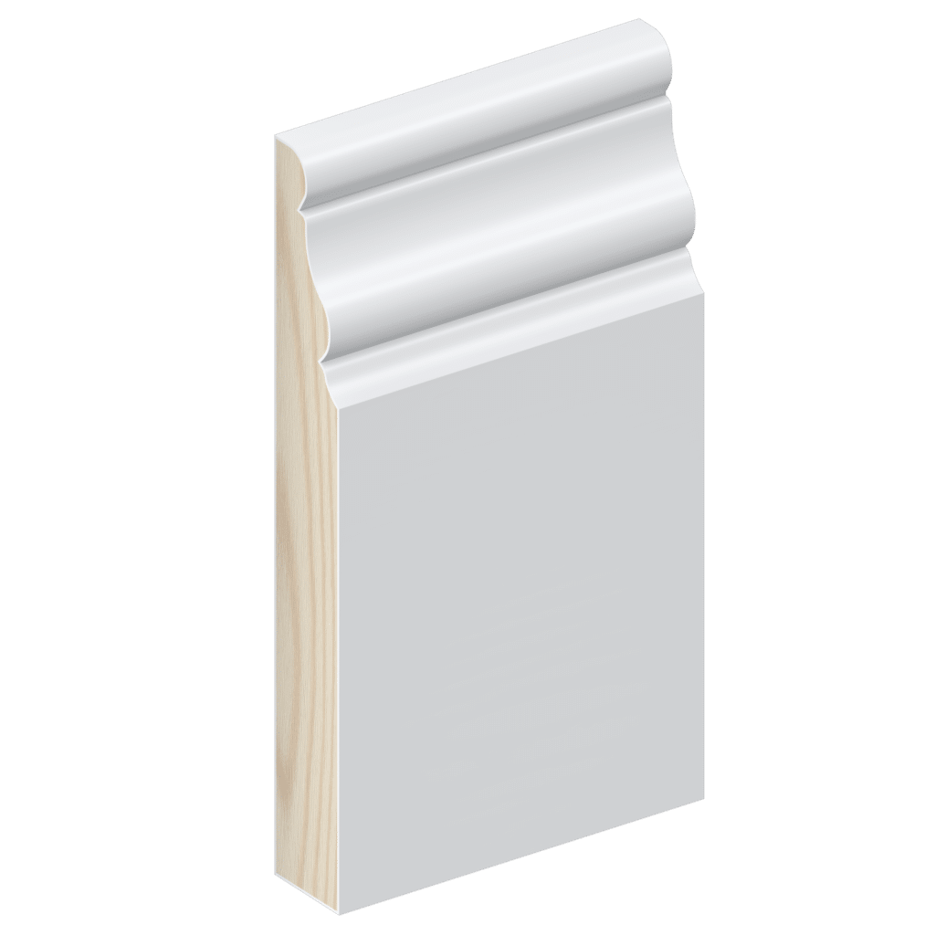 The SK132 skirting board profile in primed FJ pine and a height of 185mm.