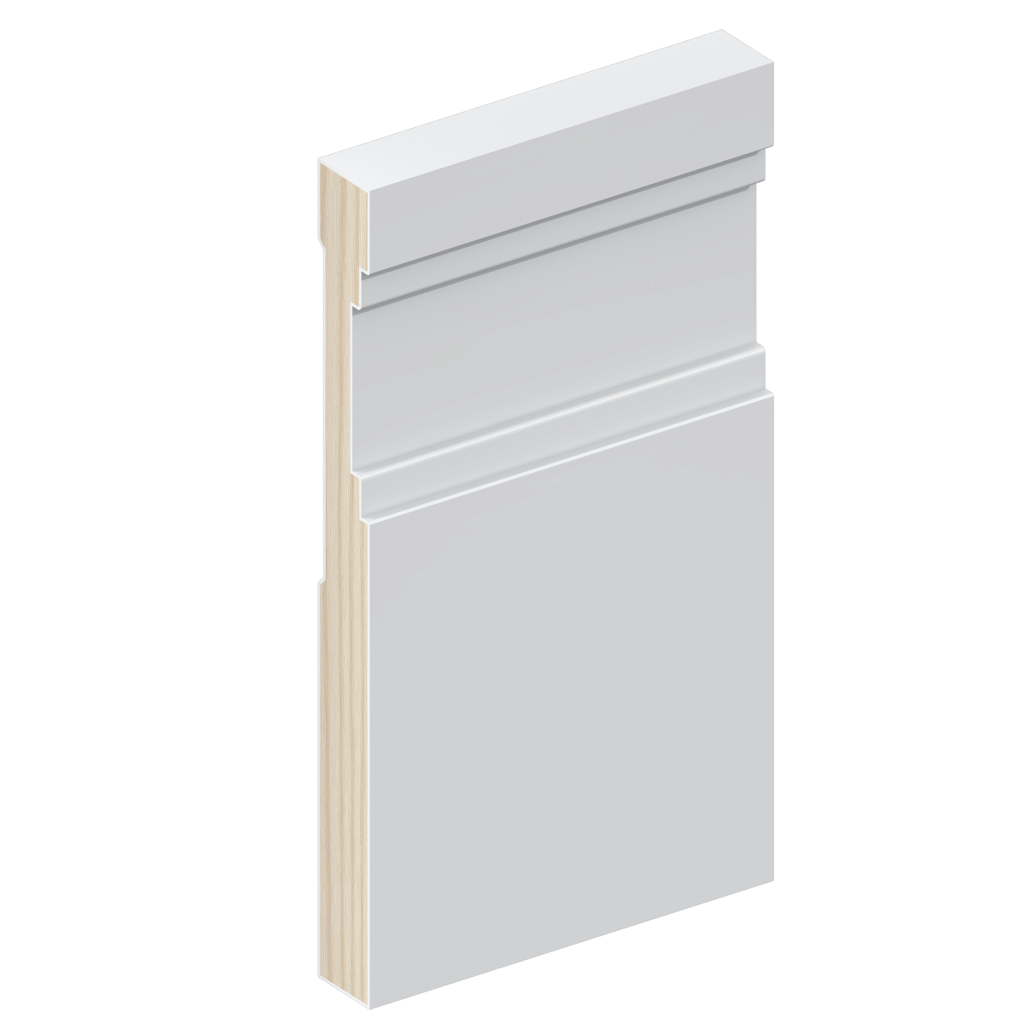 The SK392 skirting board profile in primed FJ pine and a height of 185mm.