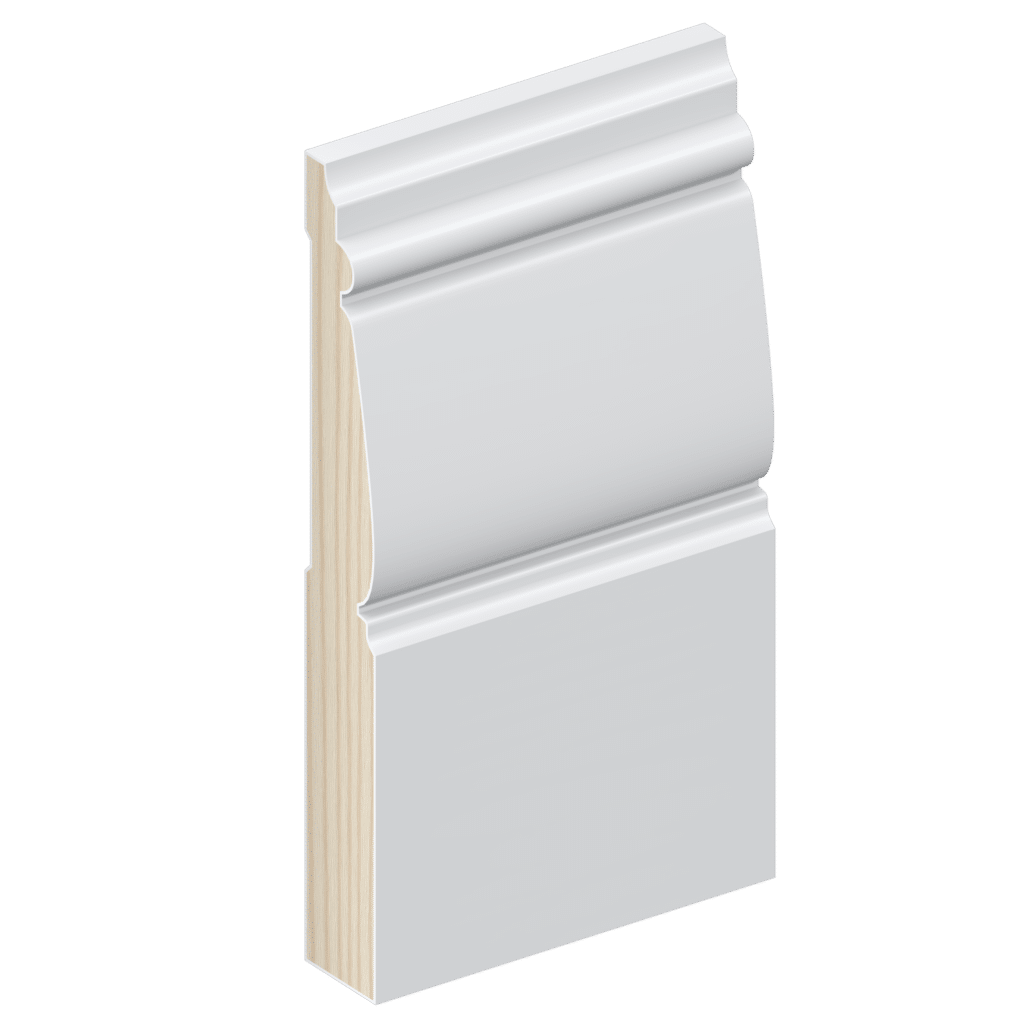 The SK522 skirting board profile in primed FJ pine and a height of 185mm.