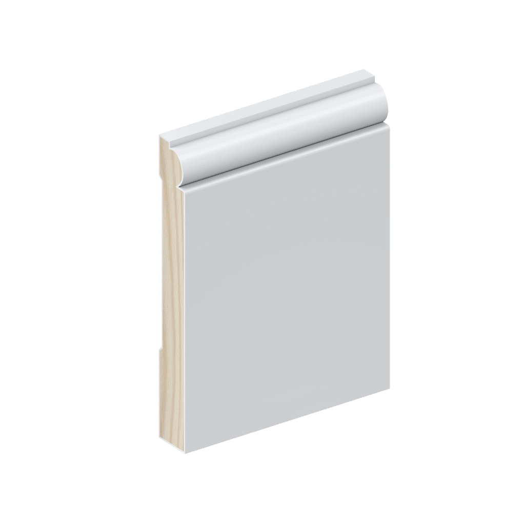 The SK52 skirting board profile in primed FJ pine and a height of 135mm.
