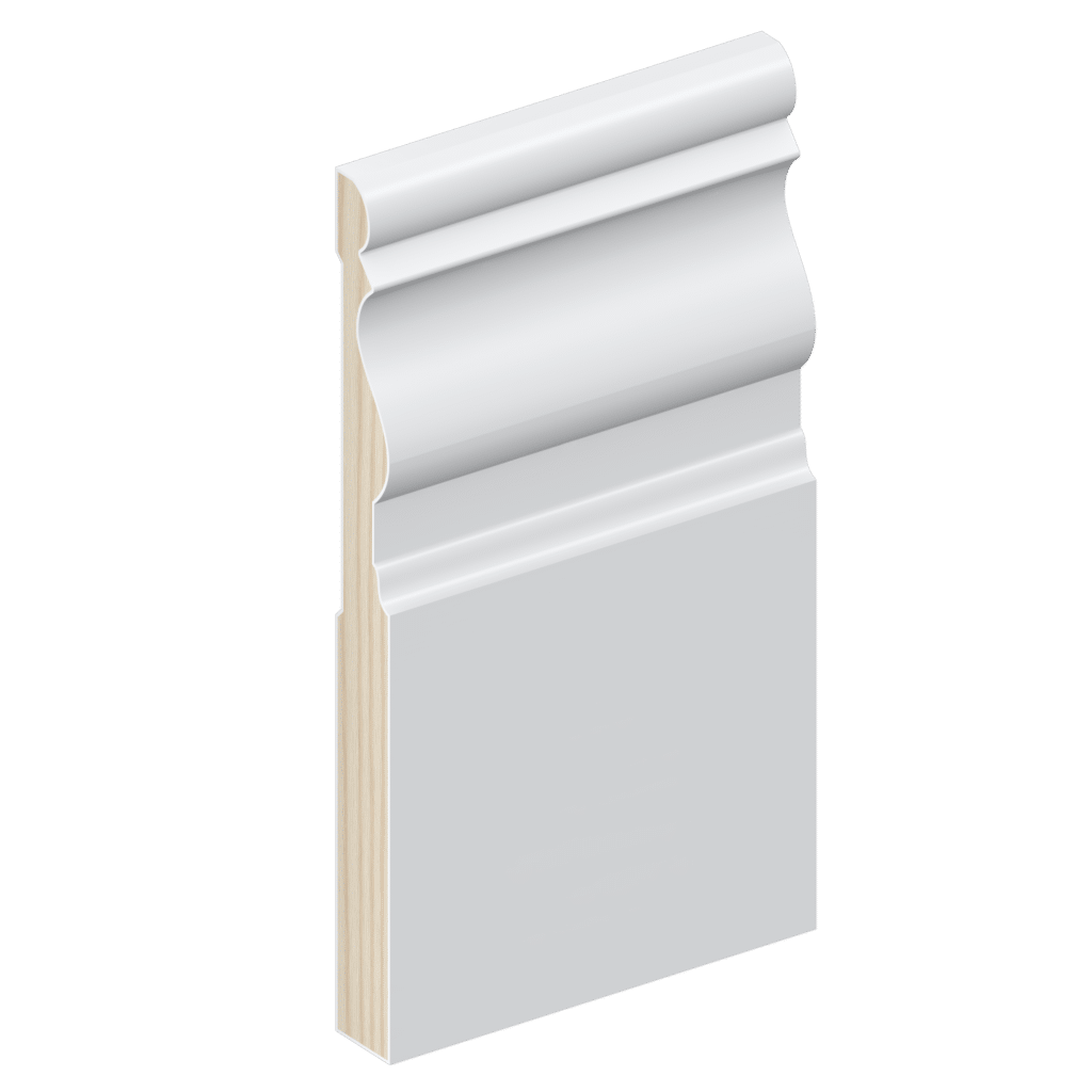 The SK799 skirting board profile in primed FJ pine and a height of 185mm.