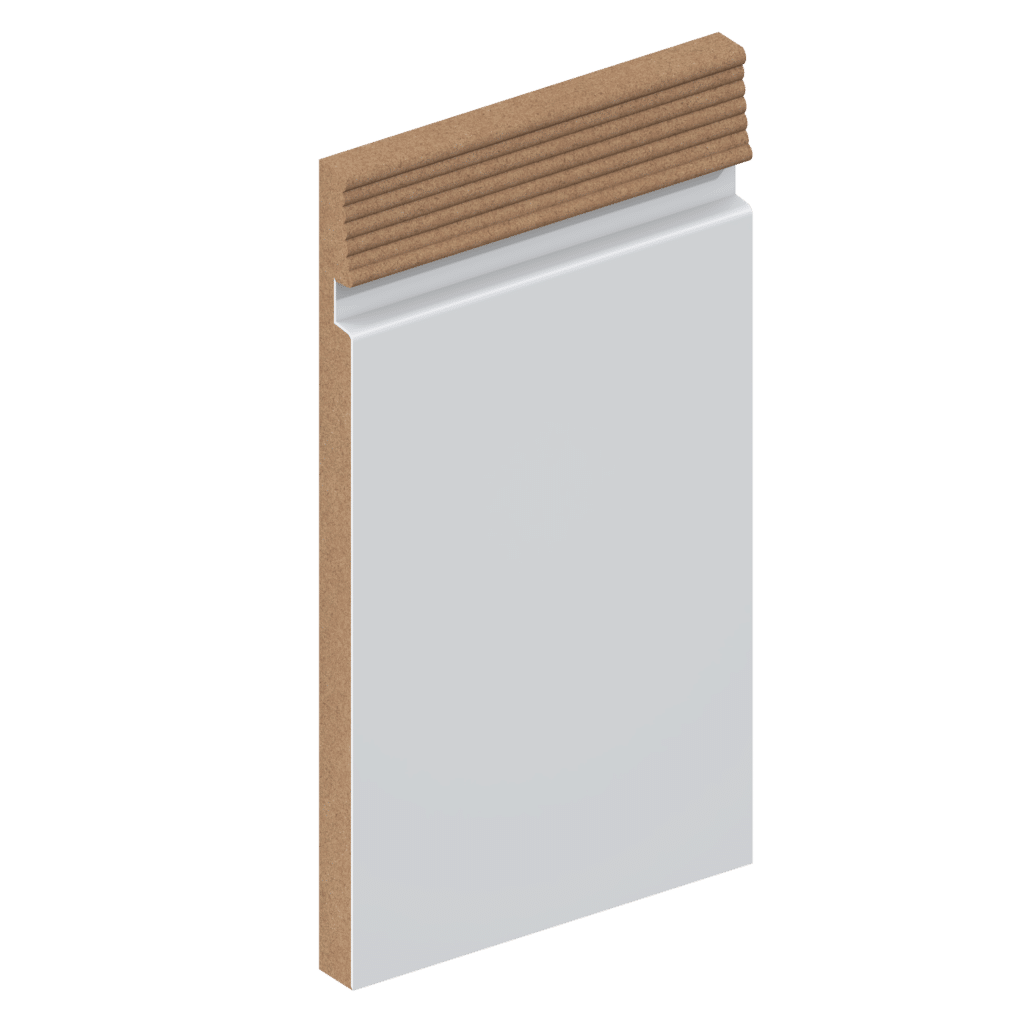 Intrim Shadowline SK800 in primed MDF and a visible height of 160mm from floor to top of shadowline groove