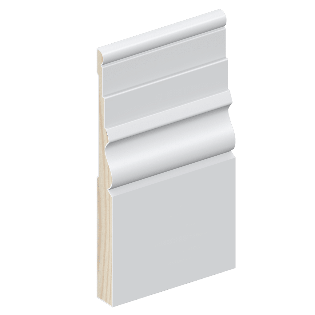 The SK81 skirting board profile in primed FJ pine and a height of 185mm.