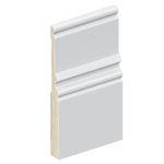 Digital render of the SK91 185mm skirting board profile shown with a painted white finish for visualisation purposes.