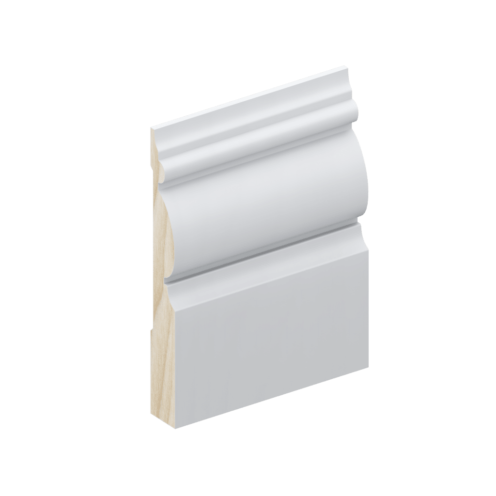 The SK945B skirting board profile in primed FJ pine and a height of 135mm.