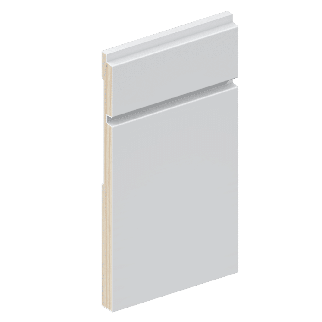 The SK1032B skirting board profile in primed FJ pine and a height of 185mm.