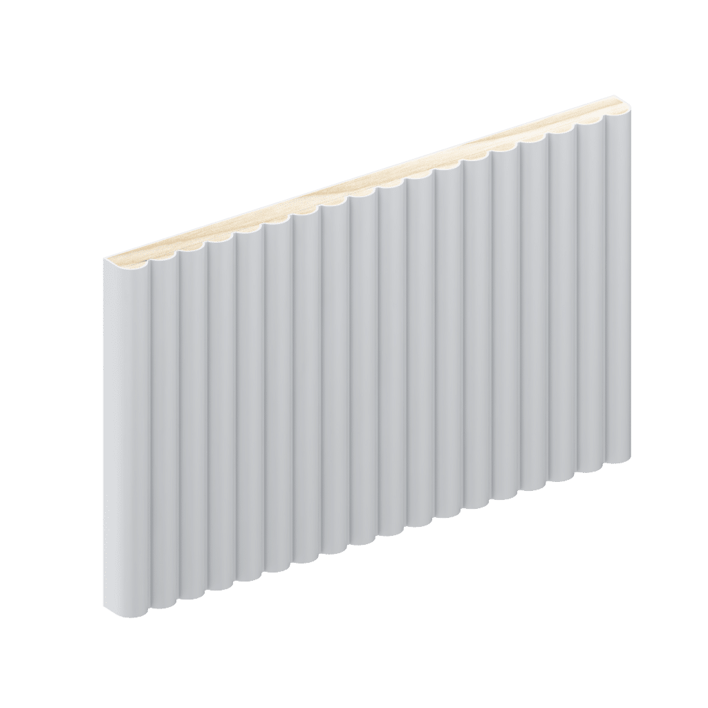 The WB35 wall batten profile in primed FJ pine. Shown vertically.