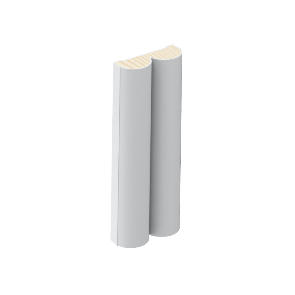 The DHR20 Double Half Round Moulding in primed FJ Pine.