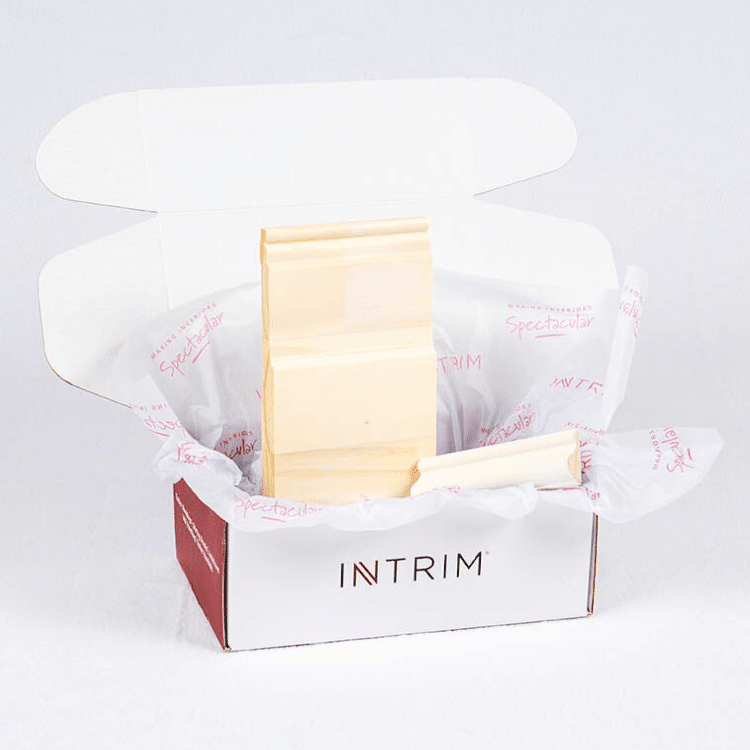 Open Intrim Modern Hamptons Timber Mouldings Samples Box on a white background