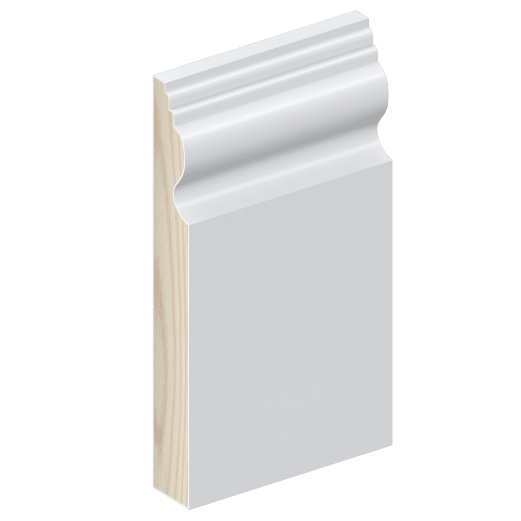 The SK110 skirting board profile in primed FJ pine and a height of 185mm.