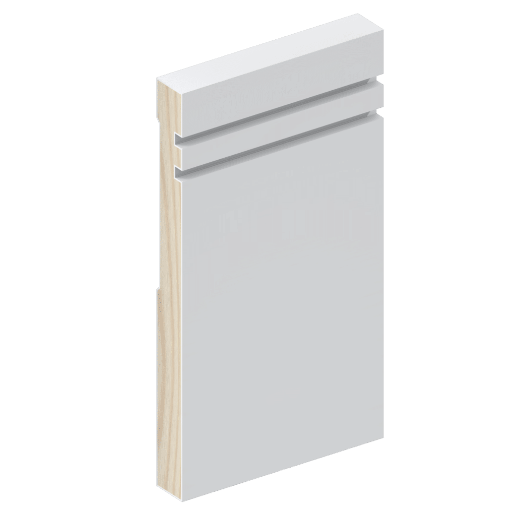 The SK1607 skirting board profile in primed FJ pine and a height of 185mm.