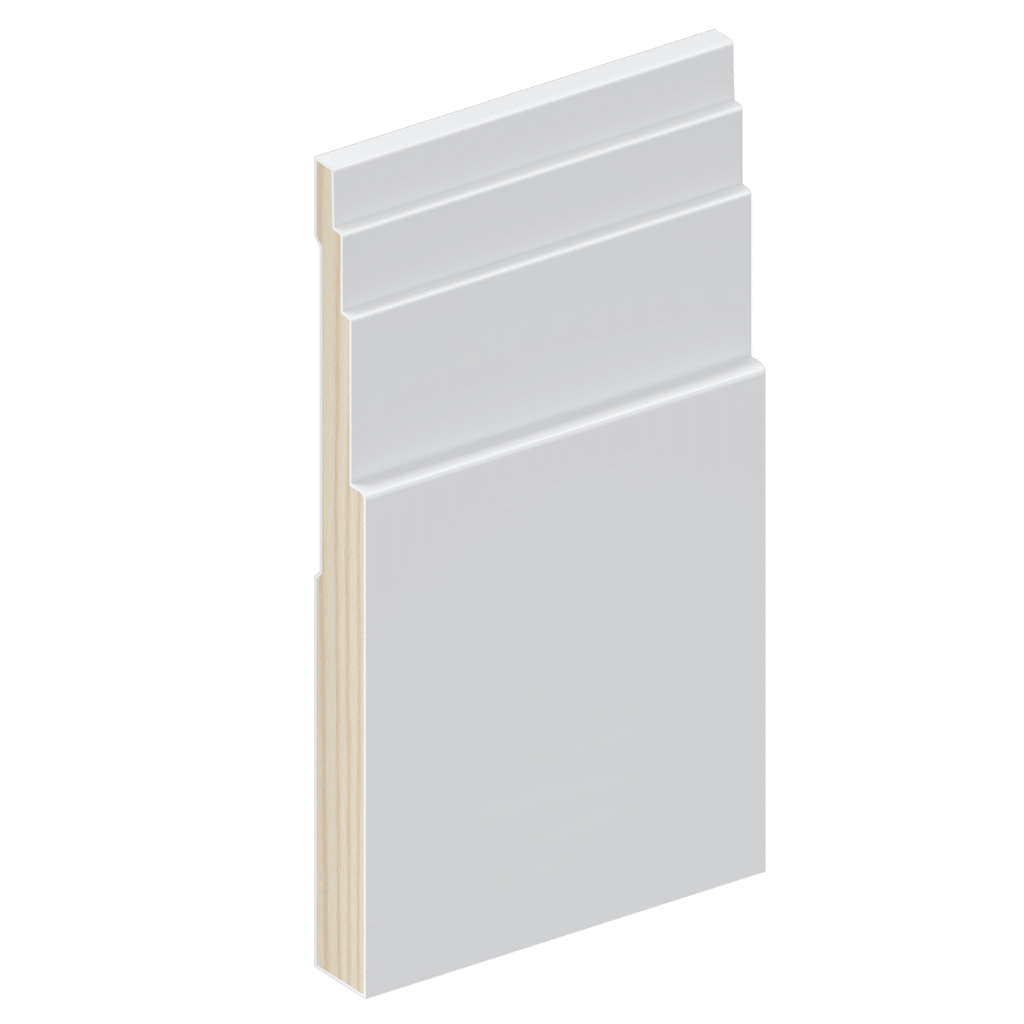 The SK4862 skirting board profile in primed FJ pine and a height of 185mm.