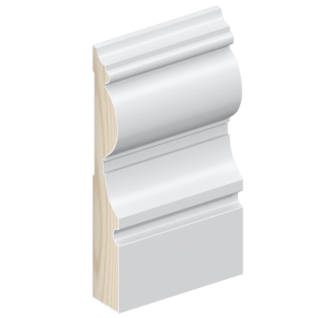 The SK245 skirting board profile in primed FJ pine and a height of 185mm.