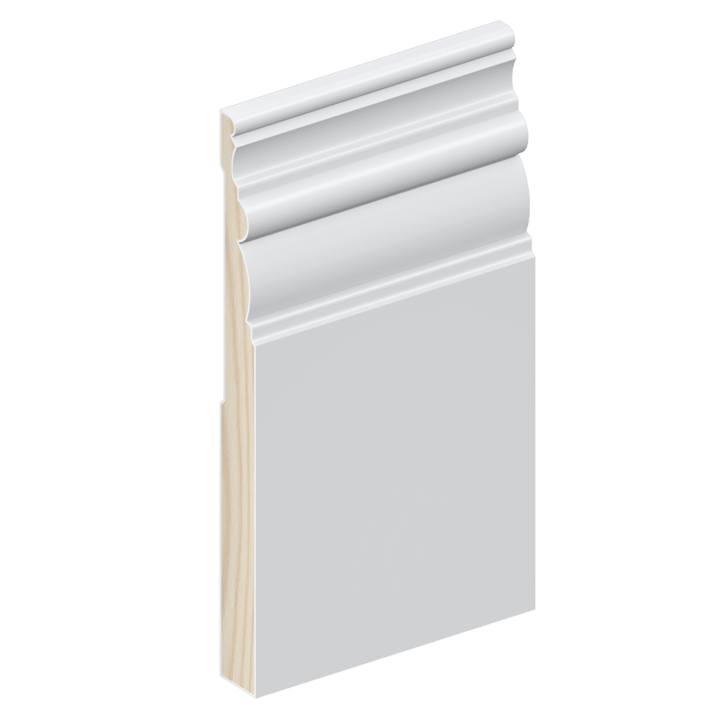 The SK71 skirting board profile in primed FJ pine and a height of 185mm.