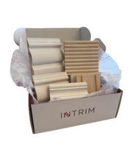 Intrim French Country Samples Box featuring SK945B skirting and architrave, SK498 skirting, CR190 chair rail, WB35 and WB09 wall batten profiles inspired by Maison Soleil House 18.